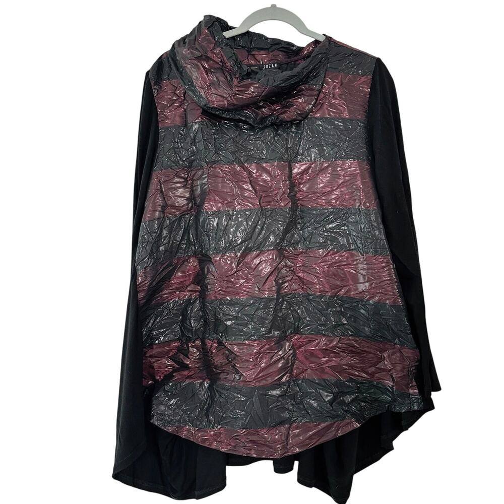 Kozan Anderson Top M Burgundy Black Crinkle Texture Cowl Tunic Avant Garde NWT